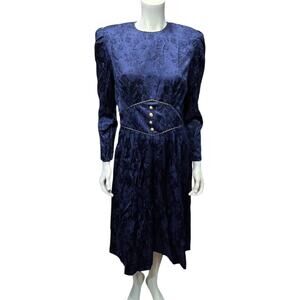 Miss Dorby Navy Blue Jacquard Midi Victorian Revival Sz 10P